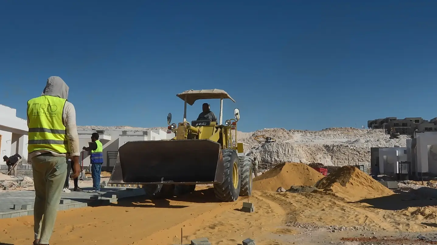 Construction machinery and workers carrying out infrastructure and landscaping works at The Med